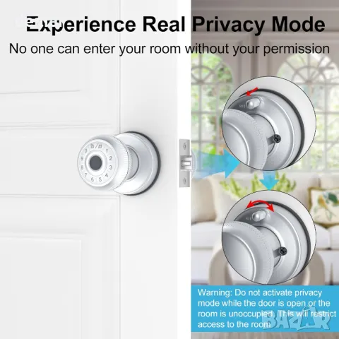 Интелигентена дръжка за врата с пръстов отпечатък и клавиатура, биометрична, сребърна, снимка 4 - Друга електроника - 48720177