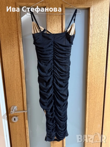 Нова миди midi набрана по дължината парти коктейлна официална черна склуптурираща рокля , снимка 2 - Рокли - 52777961