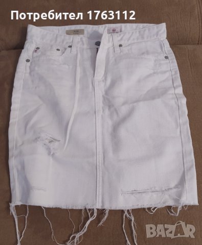 Дънкова бяла пола, 27 номер, с цепка отзад, дължина до коляното, снимка 2 - Поли - 43409167