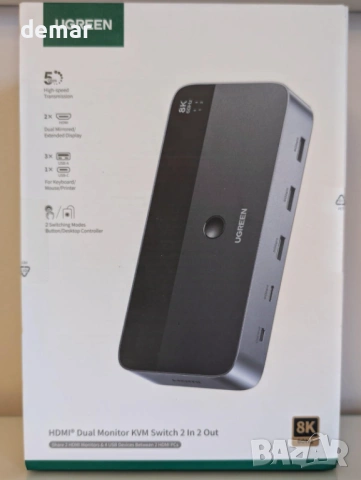 UGREEN 8K/60Hz HDMI 2.1 KVM превключвател за 2 монитора и 2 компютъра, снимка 9 - Други - 53400637