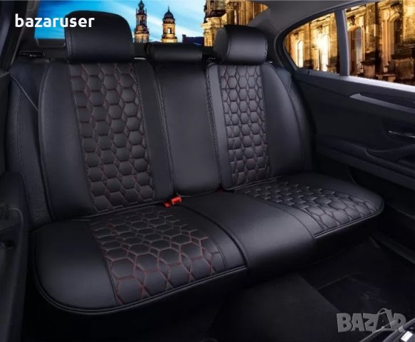 К-т Черна Кожена Тапицерия(Калъфи за Седалки) Подходящ за всички автомобили, снимка 4 - Аксесоари и консумативи - 33229312