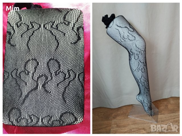 L/XXL Черен чорапогащник на мрежа с фигури 