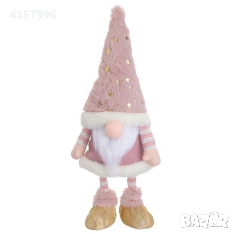 Коледна декоративна фигурка на гномче с розова рокля, 44см, снимка 4 - Декорация за дома - 52392589