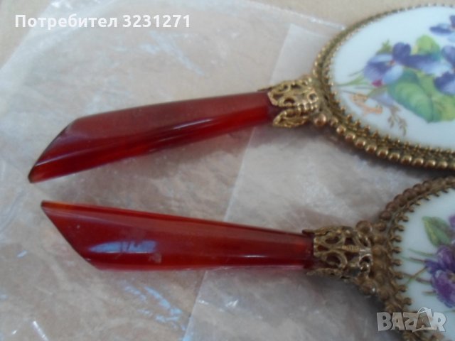 Рядък/ЛИМОЖ/ 2 старинни АРТ ДЕКО,дамски огледала Порцелан и Фатуран, снимка 5 - Антикварни и старинни предмети - 35060140