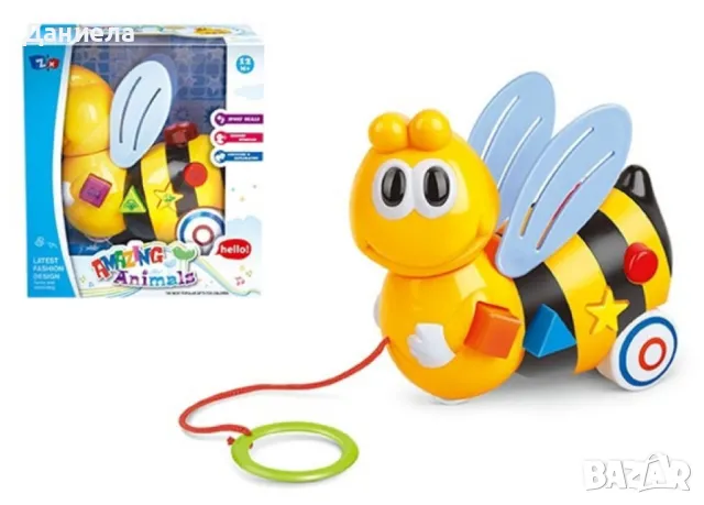 Музикална играчка за дърпане пчела 