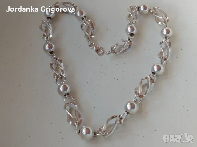 Сребърно колие с топчета, снимка 4 - Колиета, медальони, синджири - 47809813