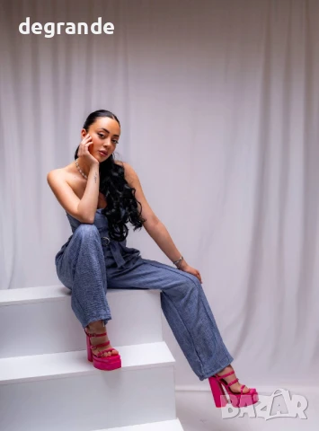 Луксозен син дамски гащеризон, снимка 4 - Гащеризони - 50899808