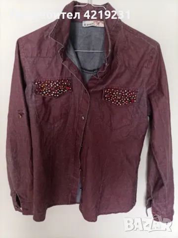 Ефектна риза от деним с камъни и мънисти, снимка 2 - Ризи - 49695331