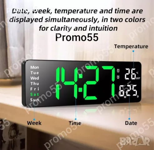 Безшумен светещ стенен часовник с голям Led дисплей, снимка 4 - Стенни часовници - 49050861