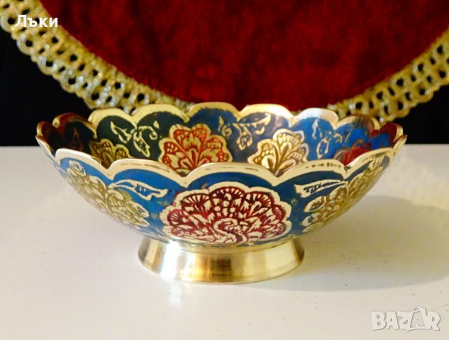 Бронзова купичка за ядки,паун,клетъчен емайл. , снимка 3 - Антикварни и старинни предмети - 37925130