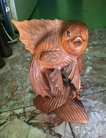 Слон и риба дърворезба, снимка 2 - Статуетки - 53574450