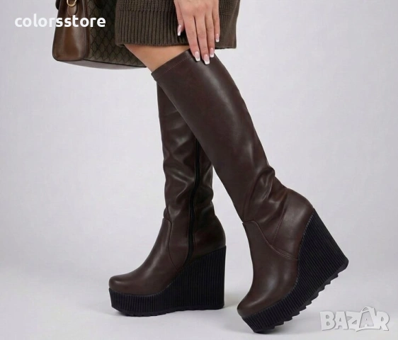 Ботуши на платформа - тъмнокафява кожа - BNP300 