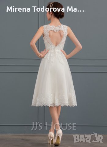 Сватбена рокля от тюл с А-силует илюзия до коляното с лъка(и), снимка 4 - Сватбени рокли - 36687033