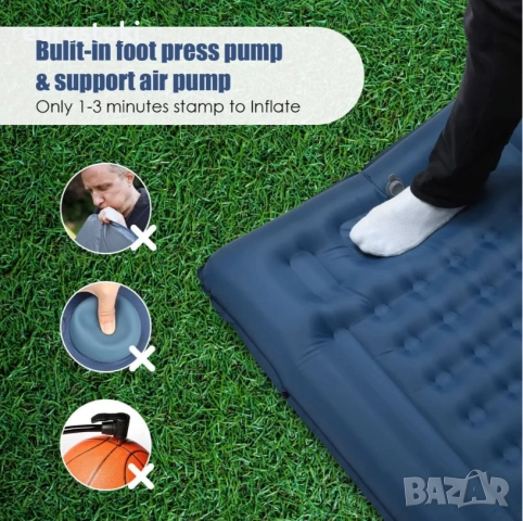 Къмпинг самонадуваем матрак за открито с вградена помпа за крака,  възглавница, чанта за съхранение, снимка 8 - Надуваеми легла - 52860575