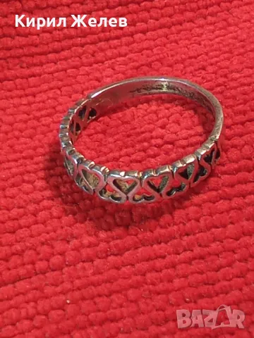 РОМАНТИЧЕН СРЕБЪРЕН ПРЪСТЕН ПРЕПЛЕТЕНИ СЪРЧИЦА СРЕБРО 900 СТАРА РЪЧНА АЖУРНА АРТ ИЗРАБОТКА 49365, снимка 11 - Пръстени - 49001820