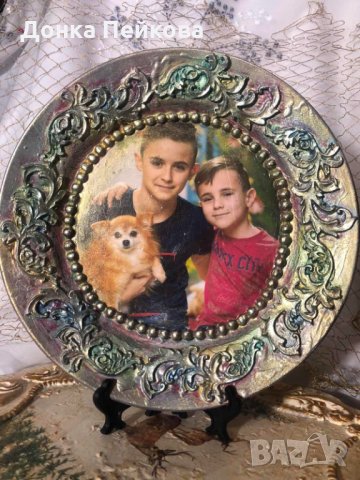 Декорирана чиния с ваша снимка - подарък за сватба, рожден ден, юбилей, кръстници