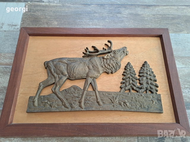 масивно бронзово пано за стена с ловен мотив елен