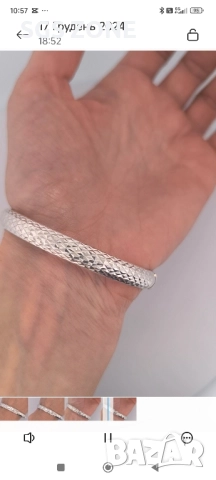 Сребърна гривна с диамантено шлифоване, снимка 12 - Гривни - 52411027