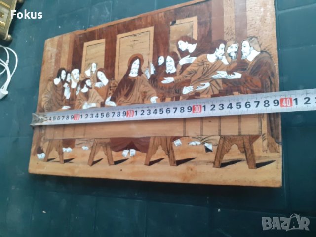 Тайната вечеря уникална стара икона ситарзии от дърво и кост, снимка 5 - Антикварни и старинни предмети - 50839959