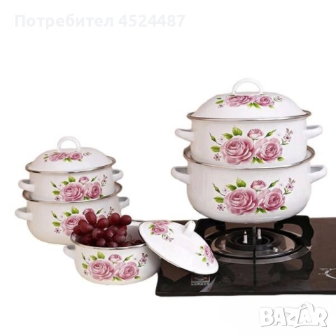 Комплект 5 бр. емайлирани тенджери с незалепващо покритите + капаци ТОП КАЧЕСТВО, снимка 3 - Съдове за готвене - 51545998