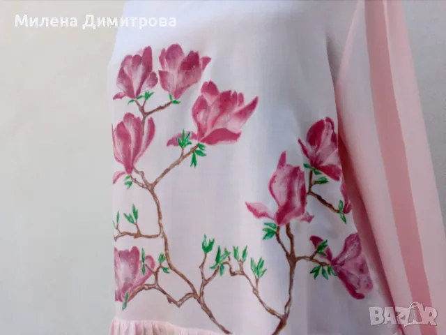 Ефирна блуза с ръчно рисувана Магнолия, снимка 4 - Ризи - 50078247