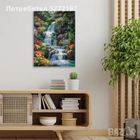 Картина на платно с дървена рамка-Горски Водопад,30x40 см., снимка 3 - Картини - 48463954