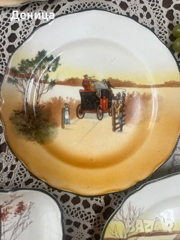 Royal Doulton, по-специално чинии и квадратна купа със сцени с конски карети. , снимка 11 - Чинии - 51304977