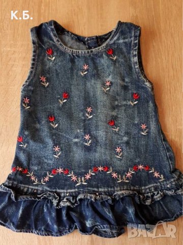Дънкова рокличка/сукманче с бродерия р-р 74/80, снимка 4 - Бебешки рокли - 32793202