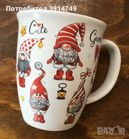 Комплект 2 керамични коледни чаши, чаша за кафе / чай; 420 мл, ‘джуджета’, отлична изработка НОВИ, снимка 3 - Чаши - 48368020