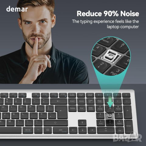 Безжична клавиатура TECKNET, акумулаторна 2,4GHz USB Bluetooth клавиатура до 4 устройства, снимка 5 - Клавиатури и мишки - 44894799