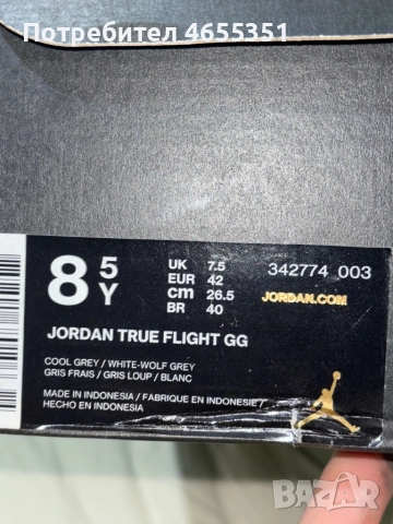 Чисто нови оригинални маратонки JORDAN TRUE FLIGHT GG 42, снимка 8 - Маратонки - 52497418