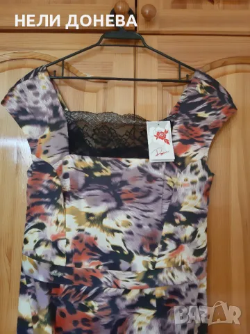 Красива Рокля на Rosi Fashion Цветна с Черна Дантела!НОВА с Етикет!№46, снимка 6 - Рокли - 50277455