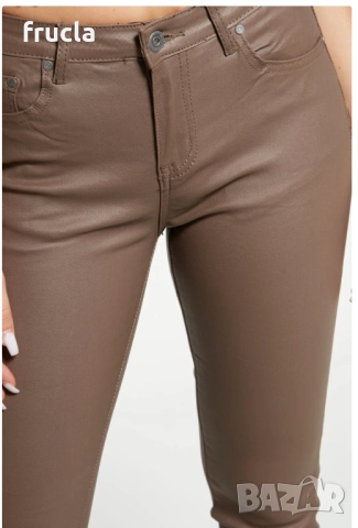 Кожен Ватиран Панталон Промазка - Бежово, снимка 2 - Панталони - 52387510