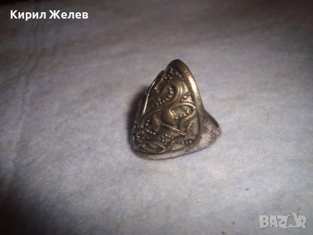 СТАР ФЛОРАЛНО ОРНАМЕНТИРАН МЕСИНГОВ СРЕБРИСТ РЕТРО ВИНТИДЖ ПРЪСТЕН 17528, снимка 3 - Пръстени - 37442765