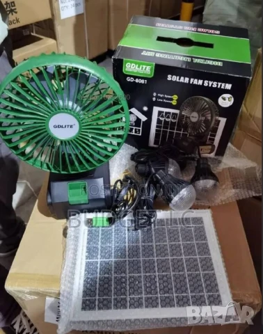 Соларна вентилаторна система GDLITE GD-8081 с вентилатор и 3 крушки, снимка 2 - Соларни лампи - 50843648
