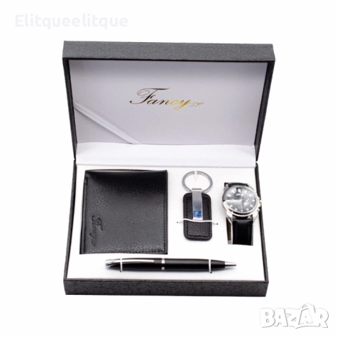 Елегантен мъжки комплект – Часовник, портфейл, химикал и ключодържател, снимка 3 - Бижутерийни комплекти - 52333641