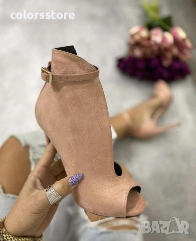 Летни боти на ток - розов велур - ST31

