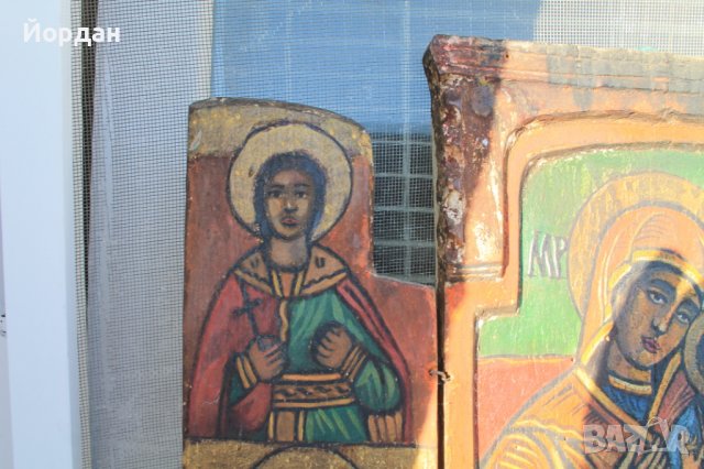 Стара Българска икона триптих , снимка 2 - Колекции - 39987428