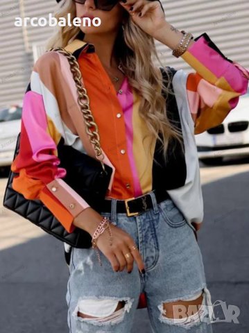 Дамска риза с дълъг ръкав с едноредно закопчаване и щампа, 4цвята, снимка 12 - Ризи - 39165674