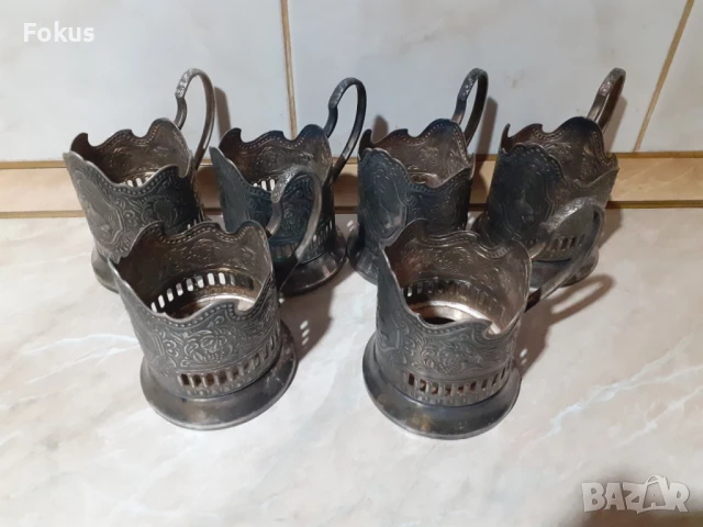 Комплект посребрени руски съветски подстакани 6 броя, снимка 7 - Антикварни и старинни предмети - 50989707