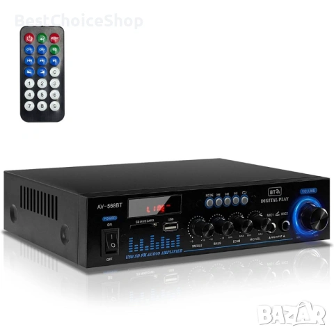 Мини Hi-Fi усилвател Bluetooth 5.0 с FM радио и USB вход – Портативен, снимка 9 - Ресийвъри, усилватели, смесителни пултове - 53101266