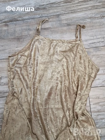 Дълга Арабска Рокля с Бляскав Ефект / Блестящи Отражения Течно Злато с връзване, снимка 4 - Рокли - 51007162