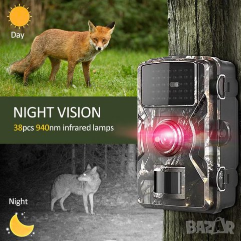 128GB 2024г. FULL HD 1080P Ловна Камера с Вграден Монитор Фото Капан и 940nm Невидимо Нощно Виждане, снимка 17 - Комплекти за видеонаблюдение - 36930836