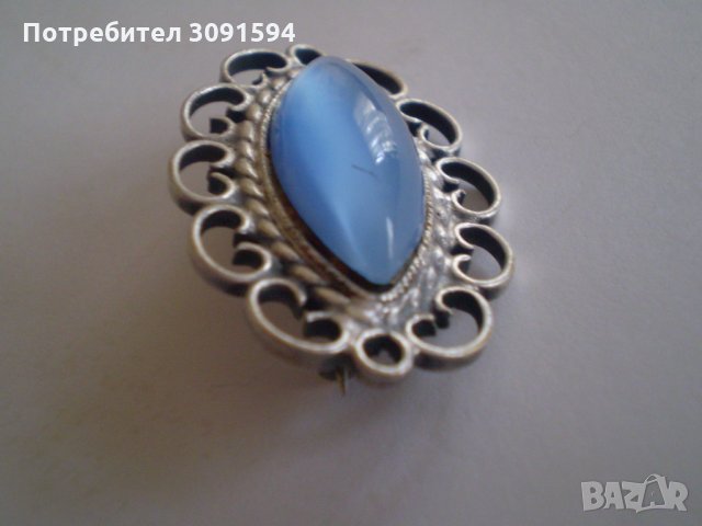 брошка филигран със сребърно покритие И СИНЬО СТЪКЛО, снимка 4 - Антикварни и старинни предмети - 35383790