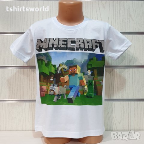 Нова бяла детска тениска с дигитален печат MINECRAFT (Майнкрафт), снимка 1 - Детски тениски и потници - 32607577