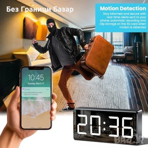 Нова 4K Скрита WiFi Камера в Часовник 170° Широк Ъгъл Нощно Виждане, снимка 8 - Други - 50636869