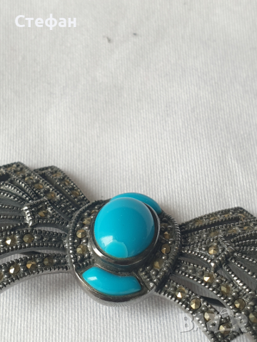 Сребърна брошка с тюркоаз, снимка 4 - Други - 44885076