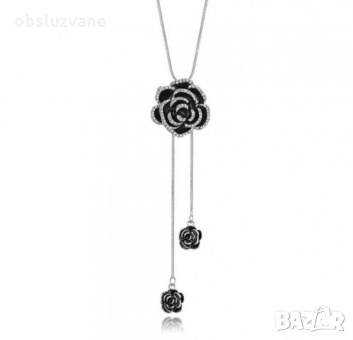 Черно цвете на сребърна верижка, снимка 3 - Колиета, медальони, синджири - 33214786
