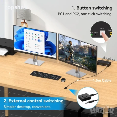 НОВ VPFET DisplayPort KVM превключвател за 2 монитора 4K120Hz 8K60Hz DP 1.4 суич за 2 компютъра, снимка 4 - Суичове - 50555681