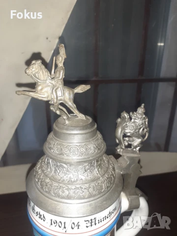 Голяма стара немска халба 0,5 л. военна тематика, снимка 3 - Антикварни и старинни предмети - 50866977